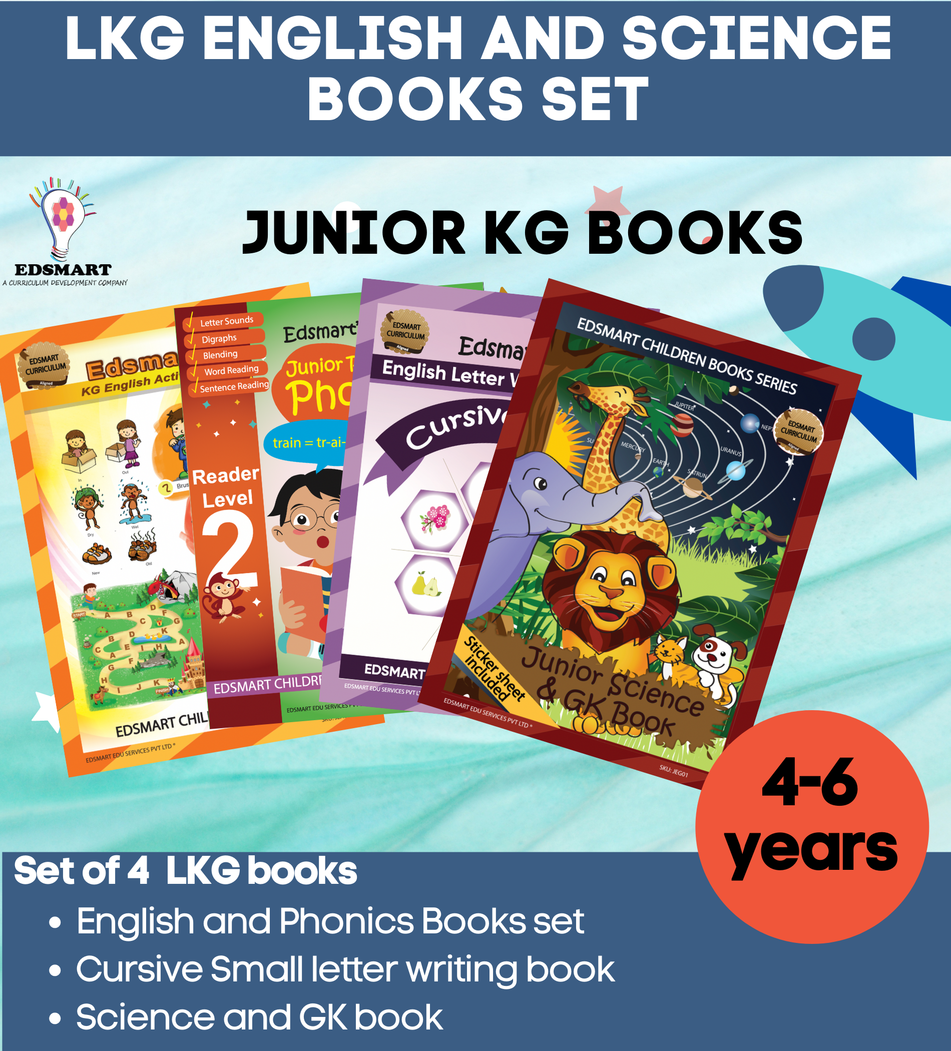 Junior KG 4 books combo (English activity, Phonics, Writing and Science )