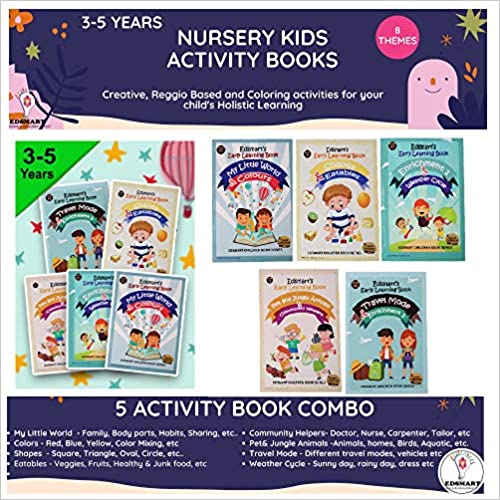 Nursery Activity Books for 3 years ( Set of 5 Interactive and Creative activity books) : 8 theme based activities, Nursery English, EVS / Science, Maths concepts best for preschool