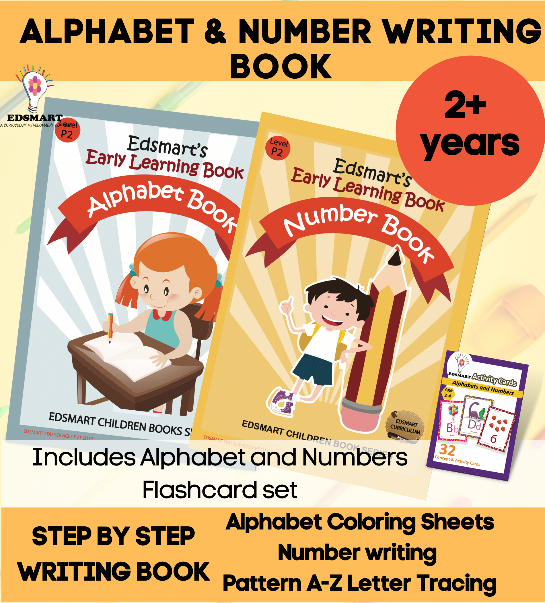 Edsmart All in One Book Set (Alphabet,  Number Writing books with Alphabet FLASH CARD )