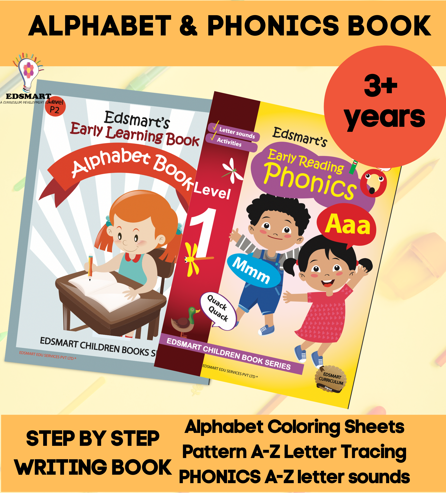 All in one Nursery English Book Set for 3 years, Pattern tracing , A-Z writing, Phonics letter sounds