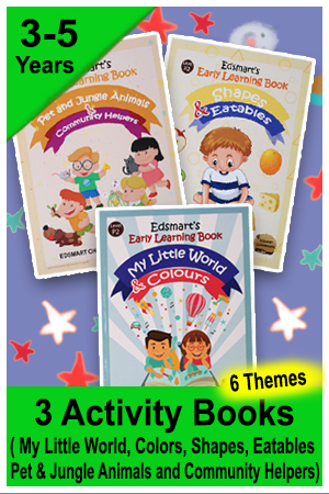 Activity Books for 3 years old -  Set of 3 books - Themes My world, Shapes, Colors, Eatables, Animals and Community helpers